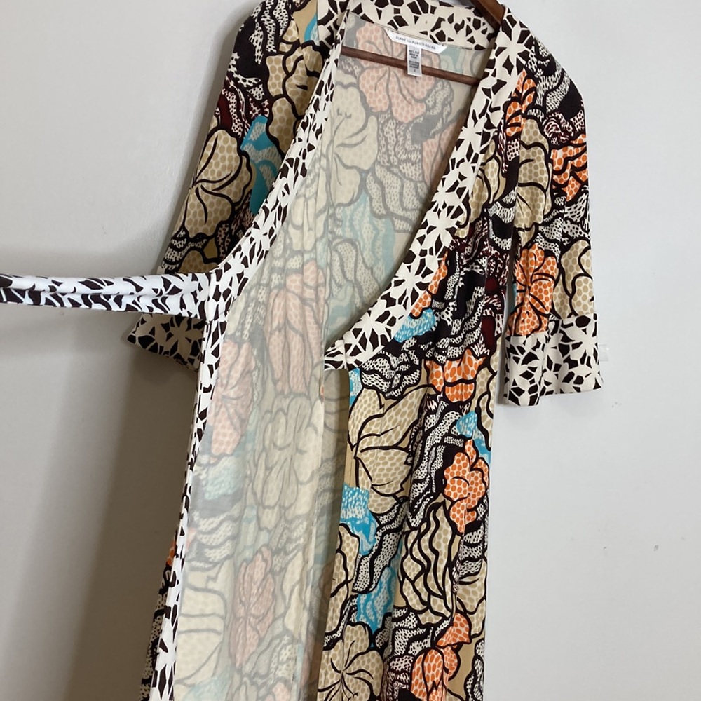 Diane Von Furstenberg Dress Womens 2 Silk Stretch Jersey Wrap Dress Orange Print - Picture 9 of 13
